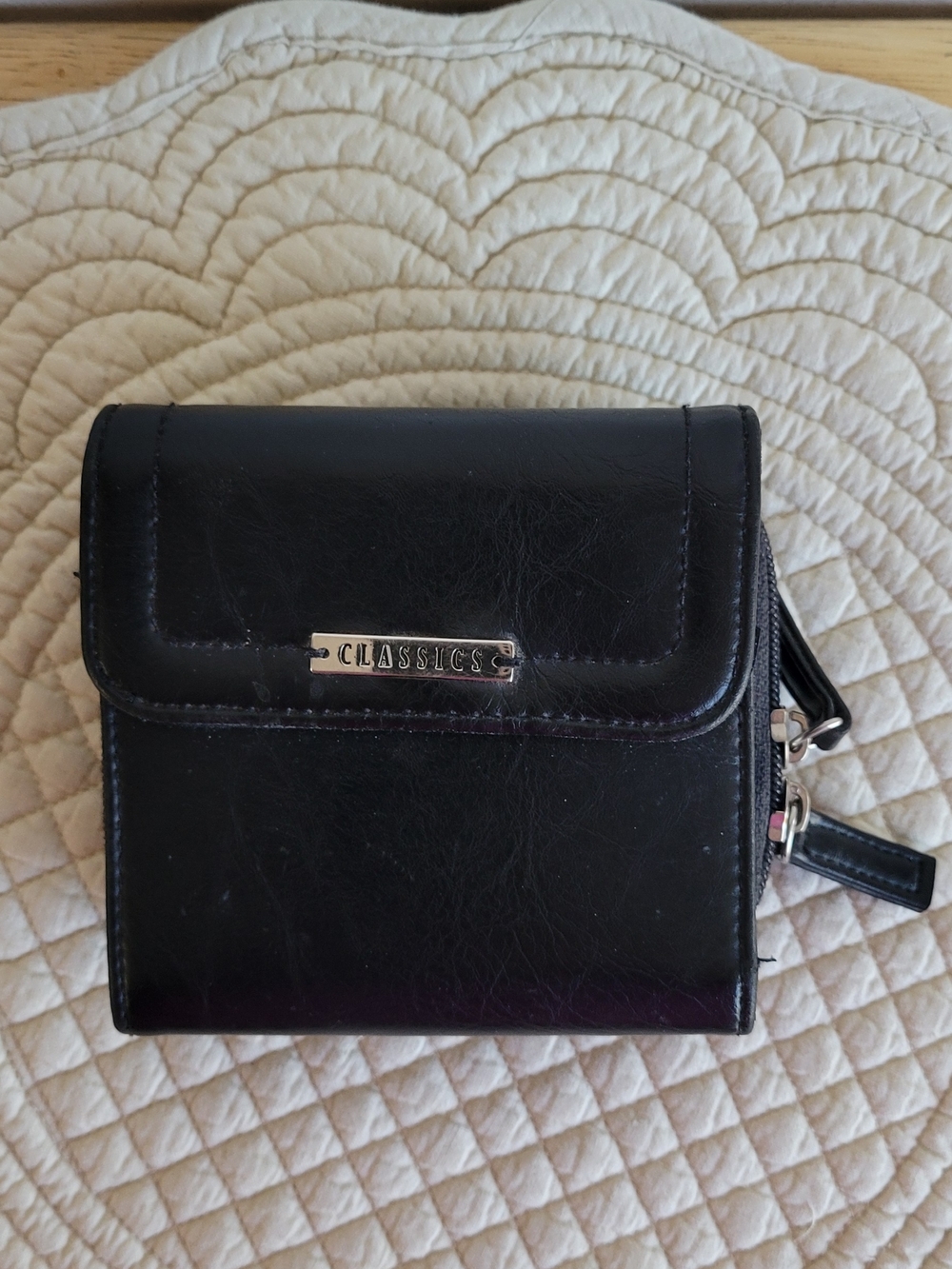 Classic Black Leather Women's Compact Wallet